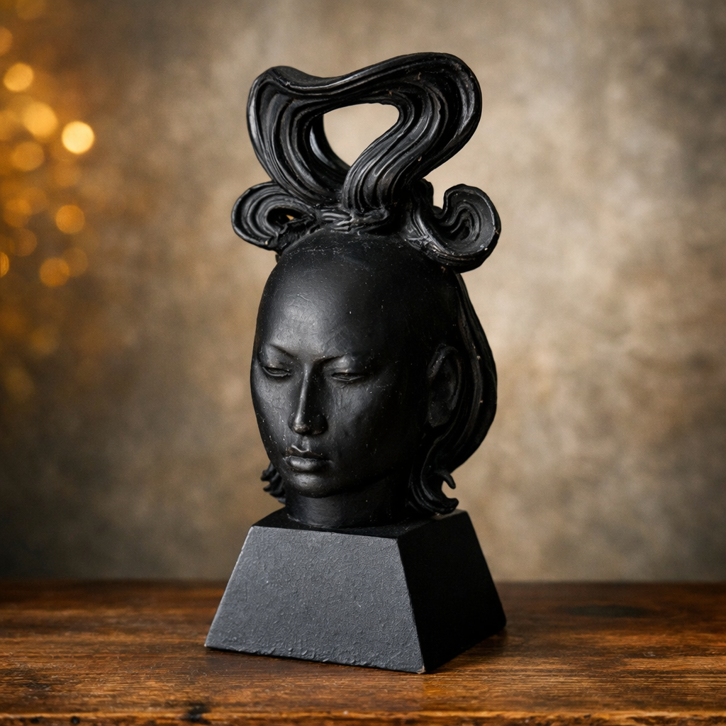 Modern African Inspired Sculptural Bust – Matte Black Art Statue | Luxury Statement Decor