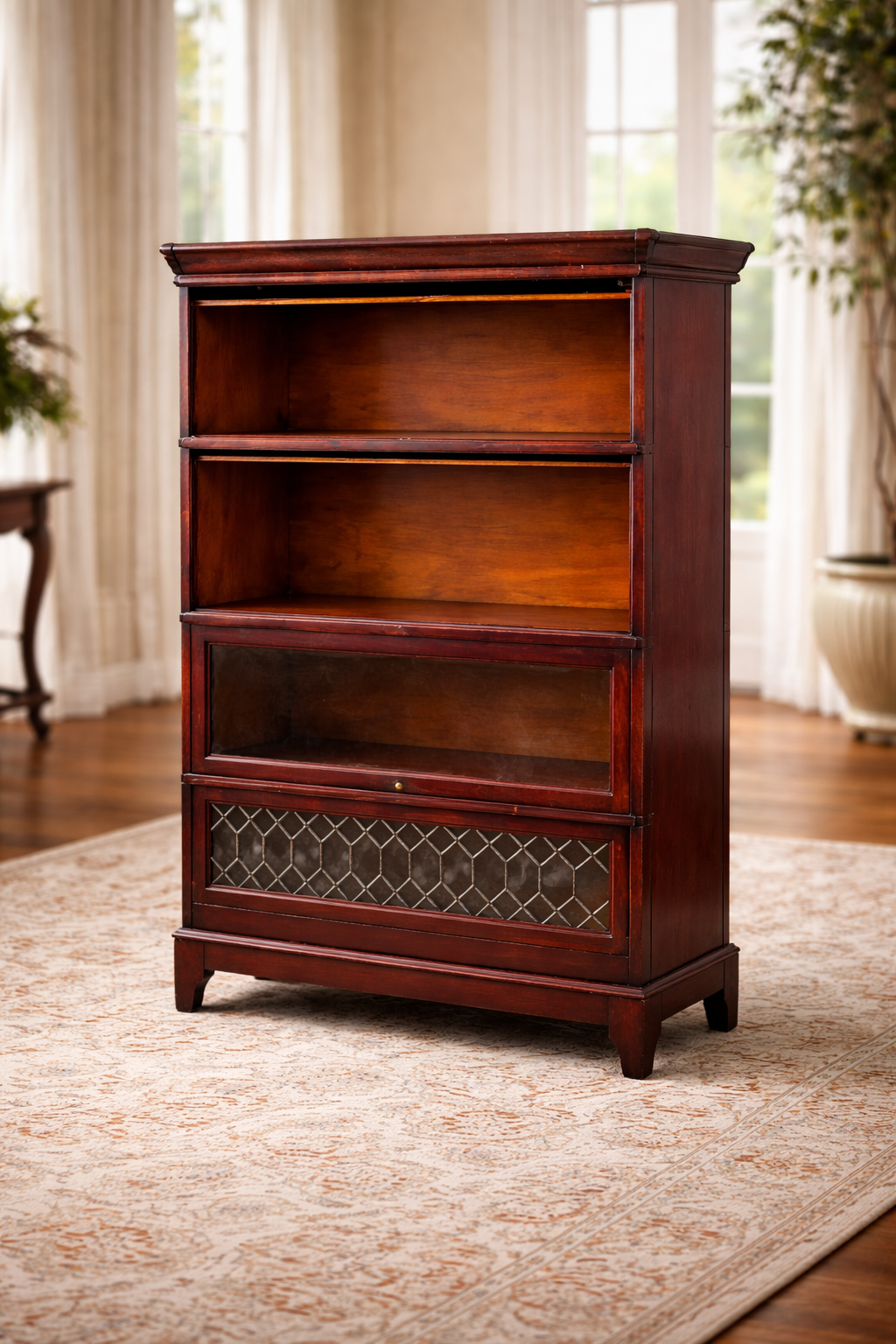 Vintage Mahogany Barrister Bookcase with Glass Doors