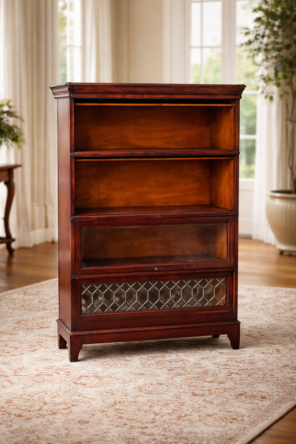 Vintage Mahogany Barrister Bookcase with Glass Doors