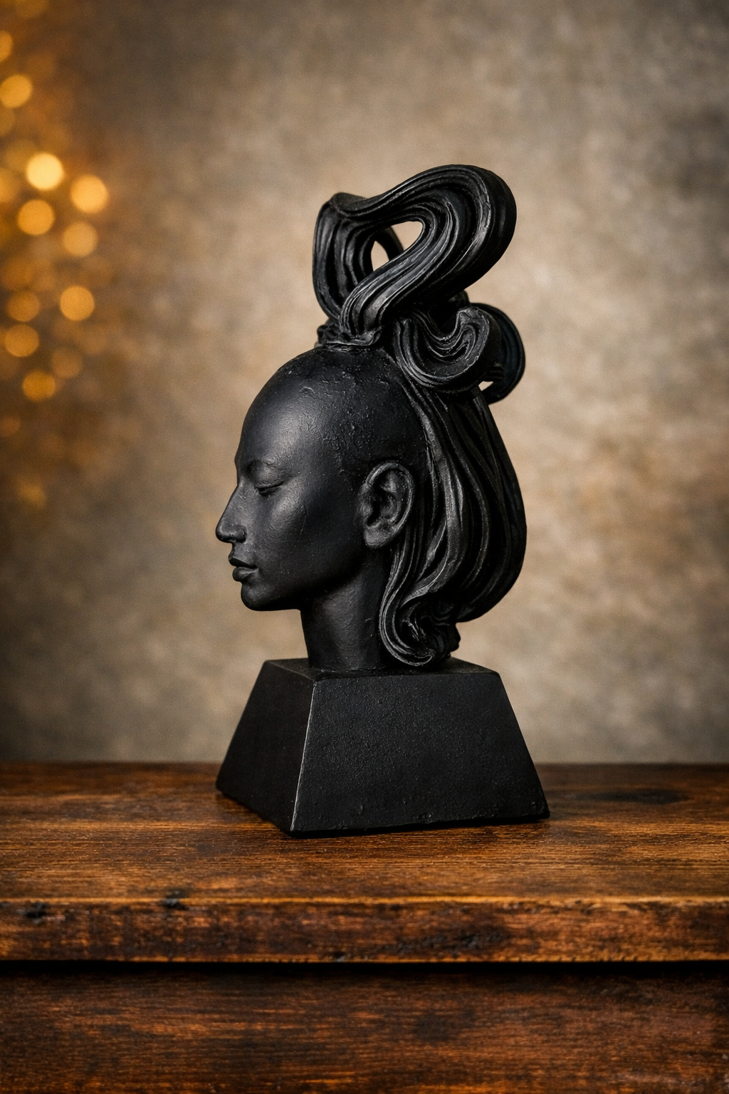 Modern African Inspired Sculptural Bust – Matte Black Art Statue | Luxury Statement Decor