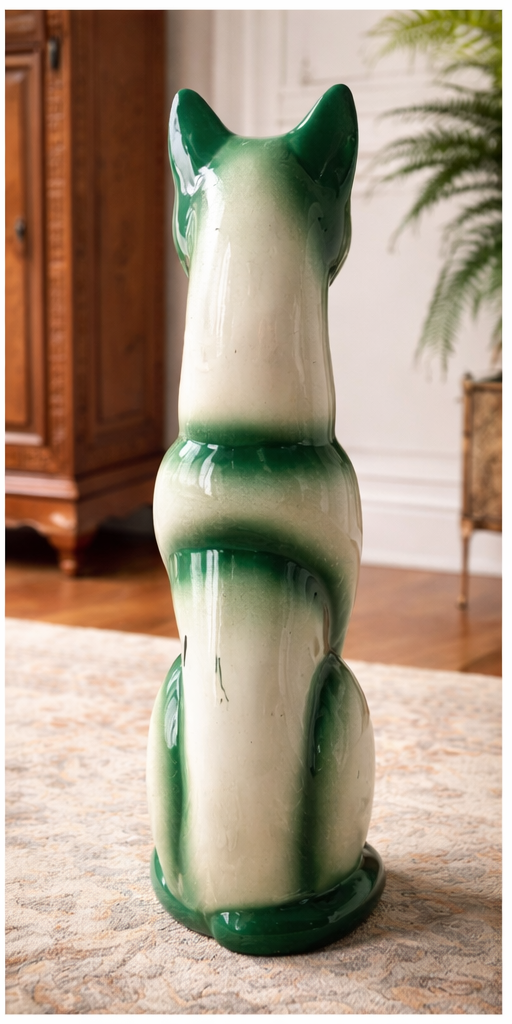 Emerald Ombre Ceramic Cat Statue – Hollywood Regency Style Statement Piece