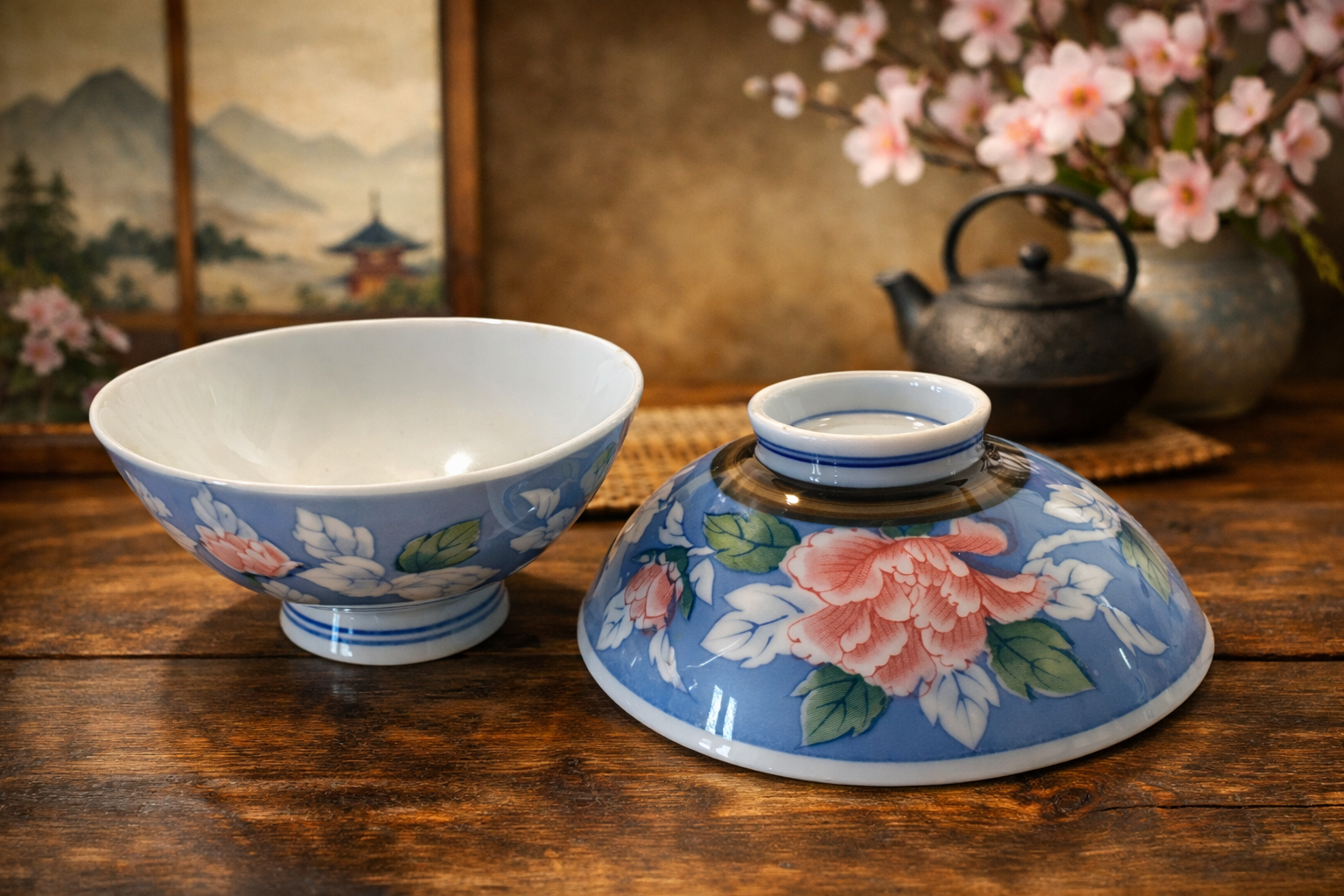 Vintage Japanese Floral Porcelain Bowls - Set of 6